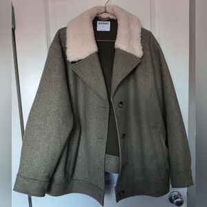Old Navy Women's Olive Teddy Jacket with Cream Collar